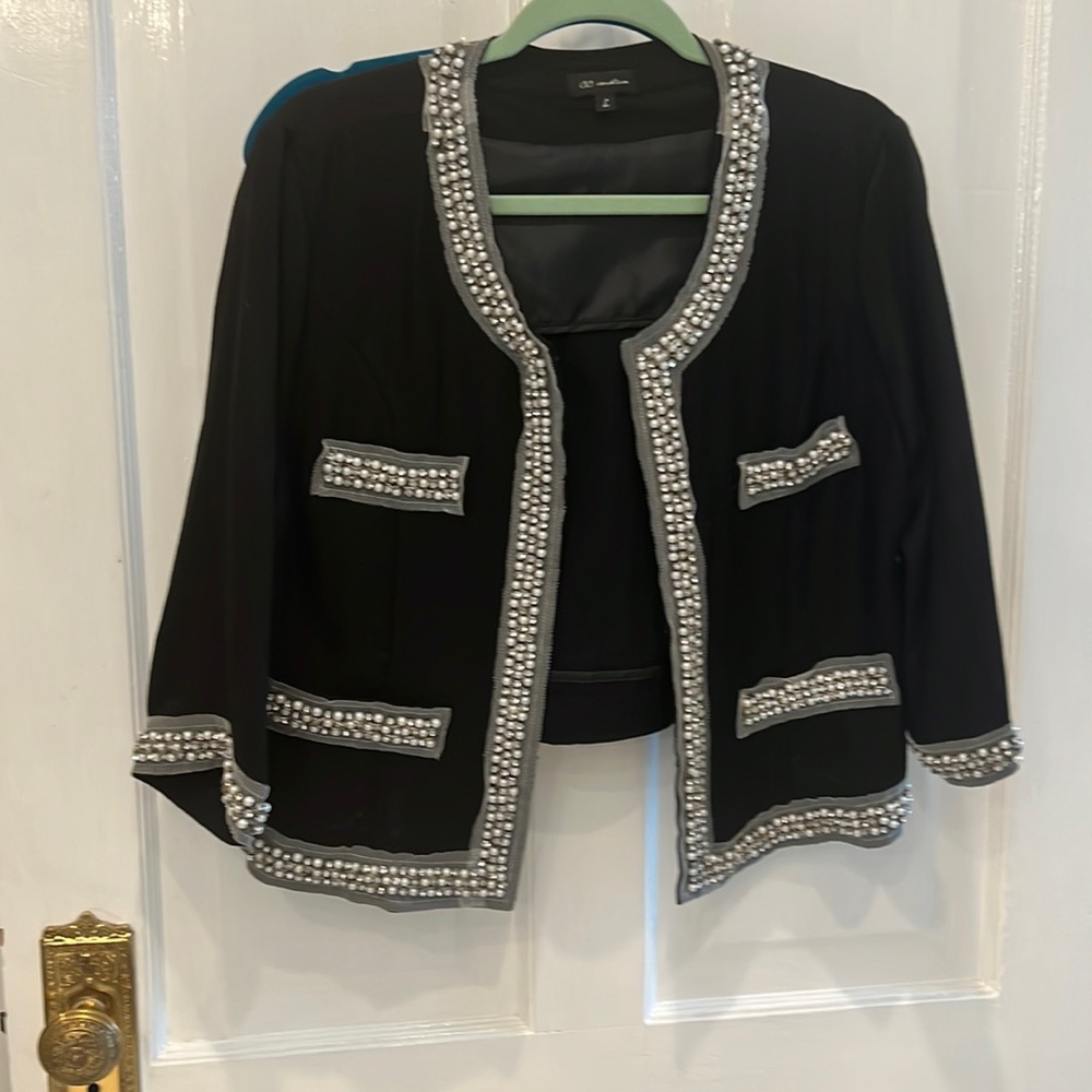 Chanel style beaded jacket Net trim that is all beaded faux pockets, unlined